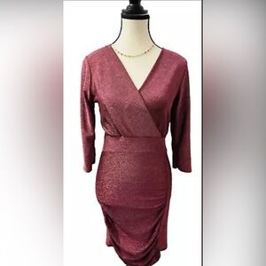 Venessa Scott Italy Women's Dress Metallic Twist Front Mini 3/4 Sleeve V-Neck M